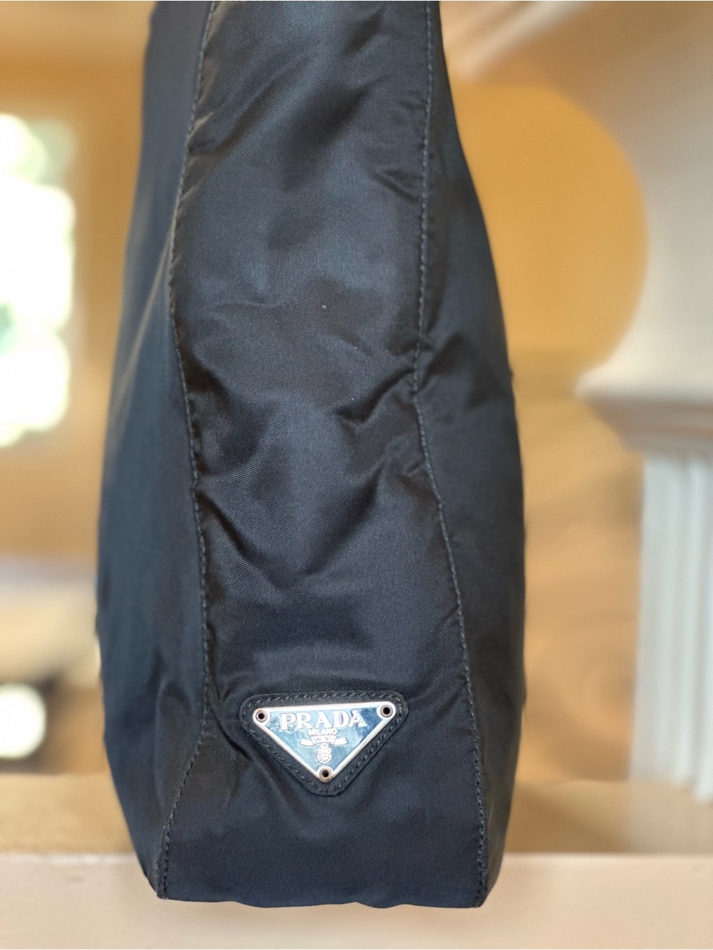 Prada Black Nylon Triangle Logo Tote